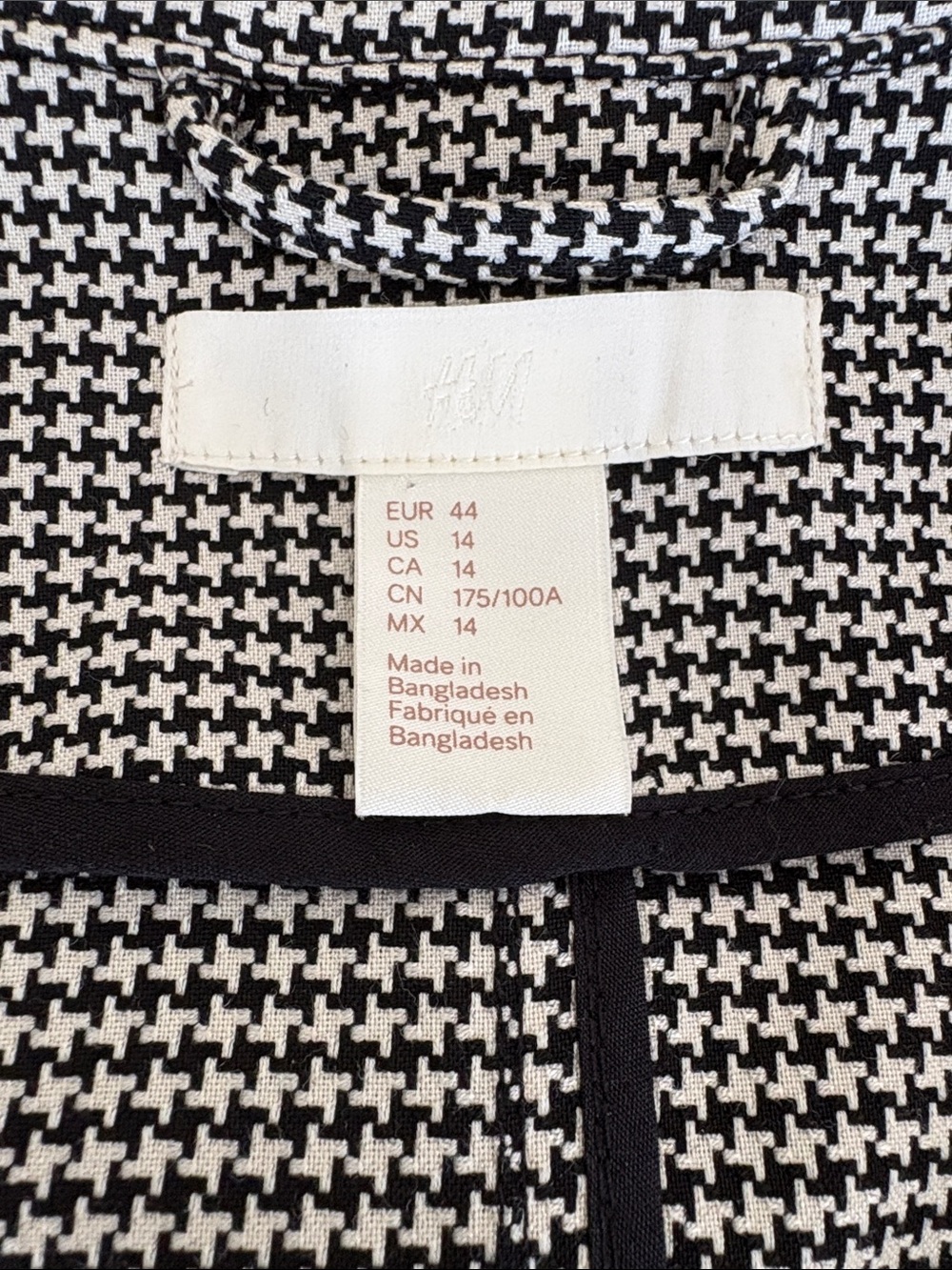 H&M Houndstooth Belted Trench Coat Dress Stand Up Collar - Size 14 - Picture 9 of 10